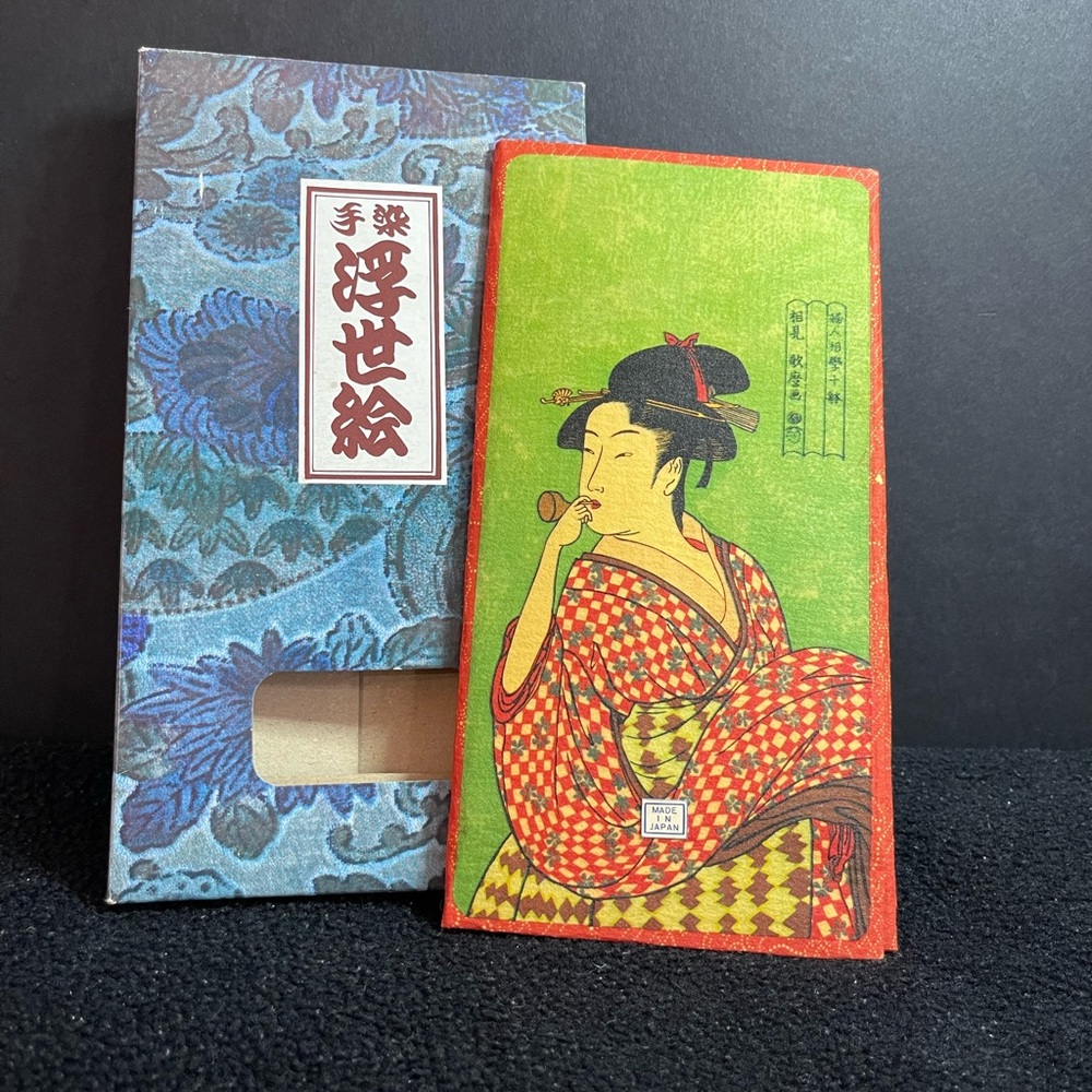 Vintage Japanese Wagami Zemliya Paper Wallet Red Black Checkbook 7.5"x4" EUC